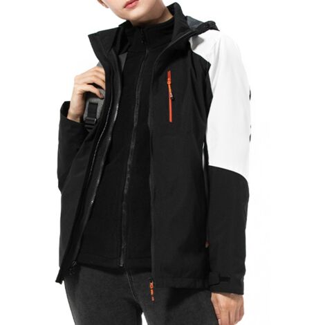 Combinaison d'alpinisme 3 en 1 pour femme et homme, veste coupe-vent imperméable à capuche détachable, hiver - 2XL - Noir et blanc (1/5)