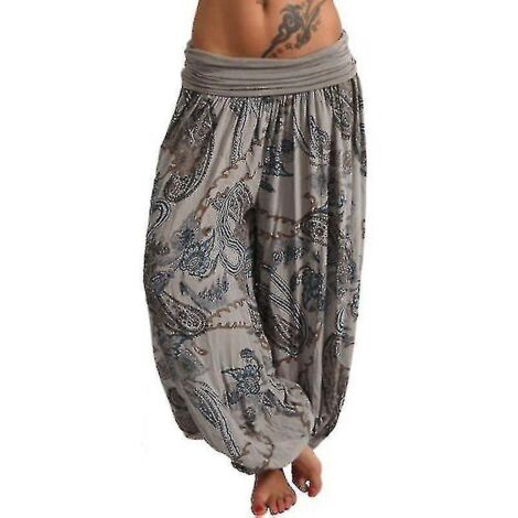 Pantalon harem imprimé grande taille pour femme, jambes larges, coupe ample, style bloomer - 4XL - Gris (1/3)
