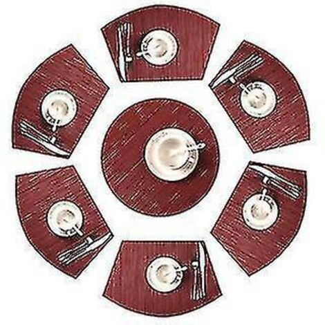 Set de 7 sets de table ronds en forme de coin avec centre de table, résistants à la chaleur et lavables - Rouge (1/5)