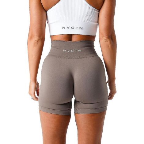 Short Nvgtn en spandex uni sans coutures pour femme, collant de sport doux, tenue de fitness, pantalon de yoga, vêtement de gym - Taille M - Taupe (1/3)