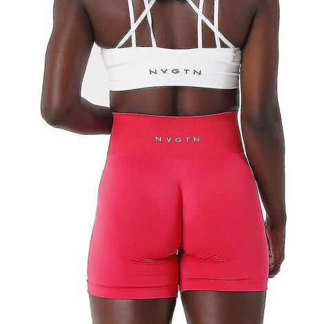 Short Nvgtn en spandex uni sans coutures pour femme, legging de sport doux, tenue de fitness, pantalon de yoga, vêtements de gym - Taille L - Rose hawaïen (1/3)