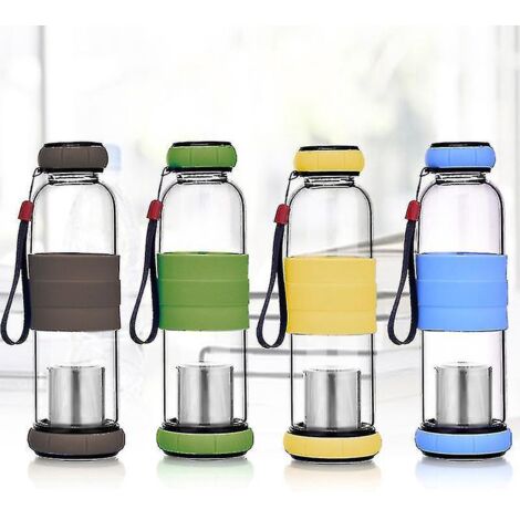 Gourde en verre avec couvercle citrouille et infuseur à thé intégré, communication bidirectionnelle, protection anti-brûlure, idéale pour l'extérieur (verte). (1/3)