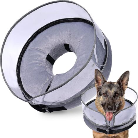 Cône gonflable pour chien après une intervention chirurgicale, pour chiens de petite, moyenne et grande taille. Cône souple avec système anti-léchage renforcé - Gris (1/5)