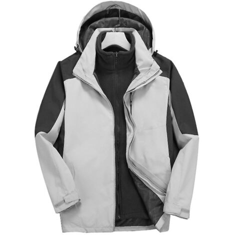 Combinaison d'alpinisme 3 en 1 pour femme et homme, veste coupe-vent imperméable à capuche détachable, hiver - L - Homme, couleur cendre volcanique (1/5)
