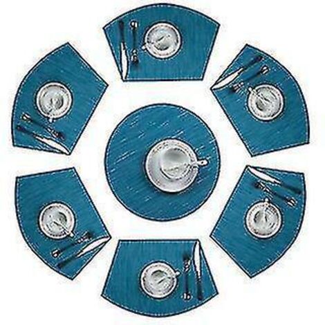 Set de 7 sets de table ronds en forme de coin avec centre de table, résistants à la chaleur et lavables - Bleu (1/5)