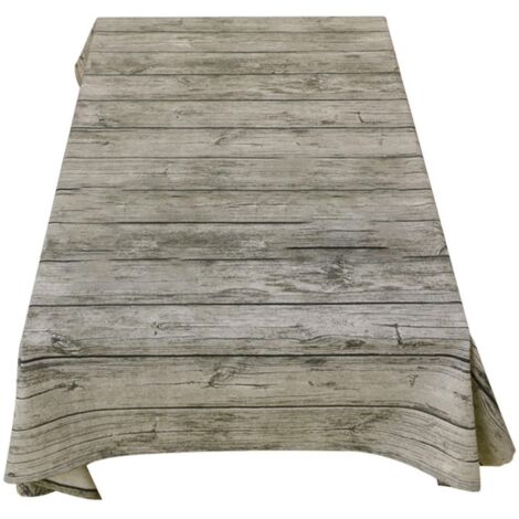 Nappe rectangulaire imprimée imitation bois, style champêtre, pour table d'extérieur, 140 x 140 cm / 180 x 200 cm. (1/5)