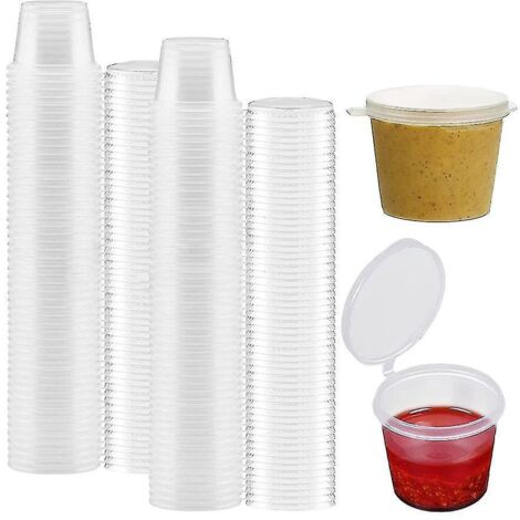 100 pots ronds de 30 ml avec couvercles, pots à sauce à charnière, petits pots réutilisables pour gelées et verrines. (1/5)