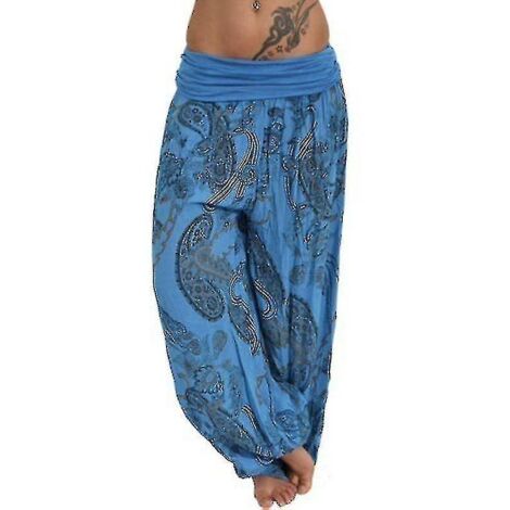 Pantalon harem imprimé grande taille pour femme, jambes larges, style bloomer ample - XXL - Bleu (1/3)
