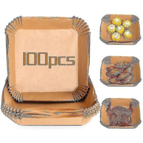 Lot de 100 feuilles de papier sulfurisé jetables pour friteuse à air chaud, résistantes à l'huile, antiadhésives, carrées (16 cm). (1/5)