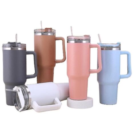Gobelet isotherme de 1,2 L avec couvercle à paille, en acier inoxydable, idéal pour les voyages (noir). (1/3)
