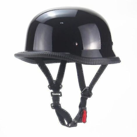 Casque de moto cruiser vintage demi-jet allemand - Taille L - Noir brillant