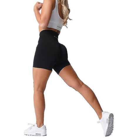Short Nvgtn en spandex uni sans coutures pour femme, collant de sport doux, tenue de fitness, pantalon de yoga, vêtement de gym - Taille M - Noir (1/3)