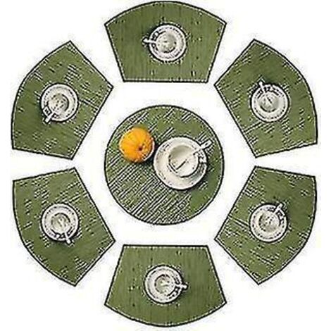 Ensemble de 7 sets de table ronds en forme de coin avec centre de table, résistants à la chaleur et lavables – Vert (1/5)