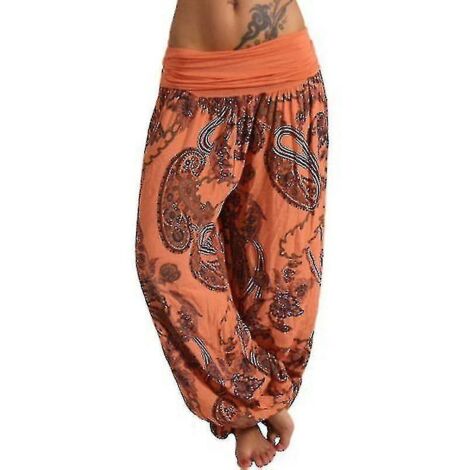 Pantalon harem imprimé grande taille pour femme, jambes larges, style bloomer ample - Taille S - Orange (1/3)