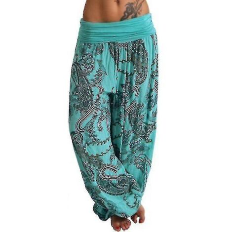 Pantalon harem imprimé grande taille pour femme, jambes larges, style bloomer ample - XXL - Vert (1/3)
