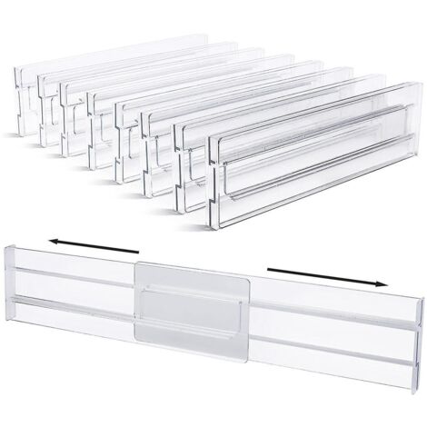 Lot de 8 séparateurs de tiroir, réglables en hauteur (8,1 cm), extensibles de 28 à 52,3 cm, pour l'organisation des tiroirs de cuisine. (1/5)