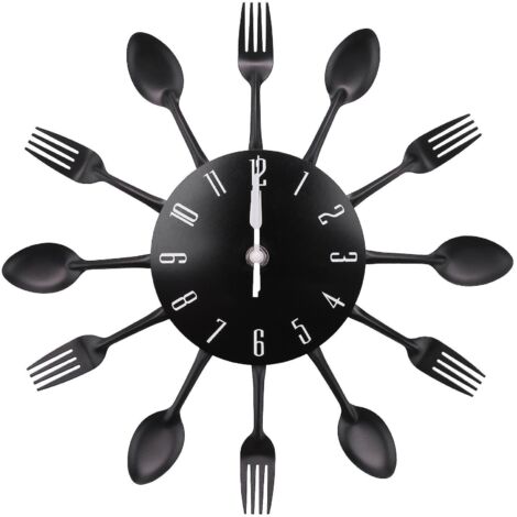 Décorations pour la maison Horloge murale silencieuse en acier inoxydable avec couverts, couteau, fourchette et cuillère - Cuisine R-- (1/5)