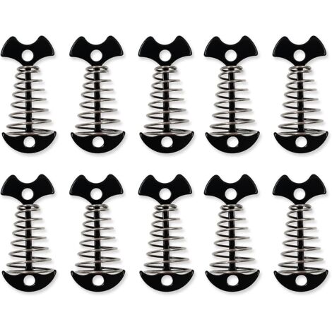 Lot de 10 piquets d'ancrage avec tendeur de corde à ressort pour tente, en aluminium coupe-vent, pour le camping et la randonnée (noir) (1/4)