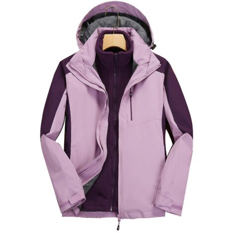 Combinaison d'alpinisme 3 en 1 pour femme et homme, veste coupe-vent imperméable à capuche détachable, hiver - Taille M - Violet femme (1/5)