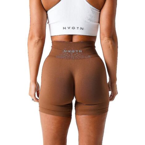 Short Nvgtn en spandex uni sans coutures pour femme, collant de sport doux, tenue de fitness, pantalon de yoga, vêtements de gym - L - Caramel (1/3)