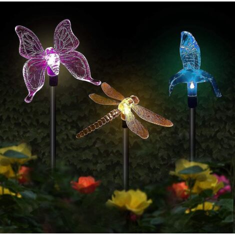 Lot de 3 guirlandes lumineuses solaires LED multicolores à motifs papillon, colibri et libellule pour la décoration de fêtes. (1/5)