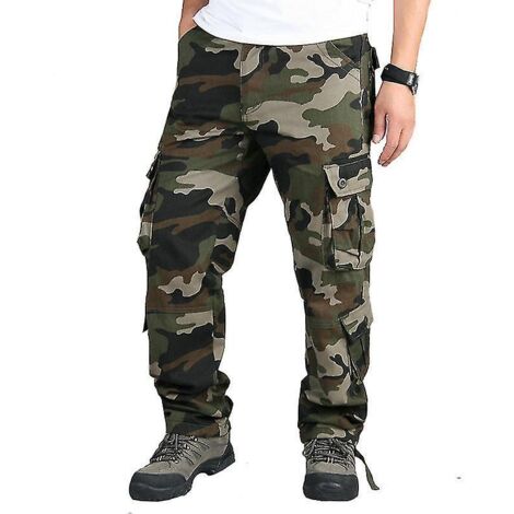 Pantalon cargo militaire camouflage homme, pantalon de travail robuste de combat de l'armée - Taille 38 - Vert armée (1/4)