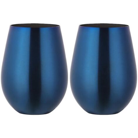 Verre à vin sans pied en acier inoxydable, gobelet à vin portable pour l'extérieur - Lot de 2 verres en métal - Bleu (1/5)