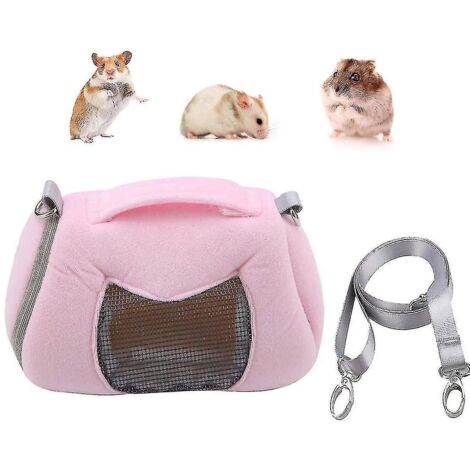 Sac de transport portable pour hamster, idéal pour les voyages en extérieur, avec bandoulière unique réglable, rose. (1/5)