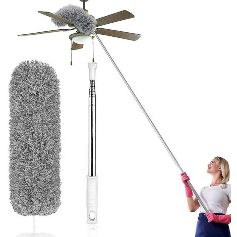 Balai à poussière télescopique extra long de 254 cm, en microfibre, avec manche à balai d'angle pliable. (1/5)
