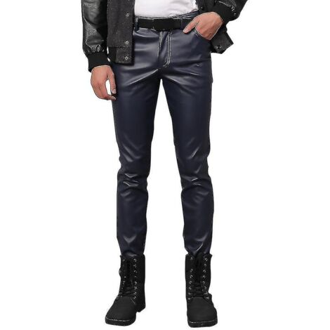 Pantalon moulant en similicuir stretch Youthup pour homme - Taille 30 (EU) - Bleu marine (1/5)