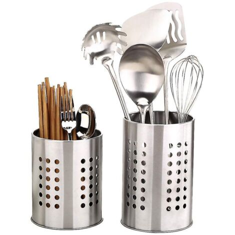 Lot de 2 porte-ustensiles de cuisine en acier inoxydable, résistants à la rouille, grand panier à couverts pour ranger tiroirs et plans de travail -- (1/5)