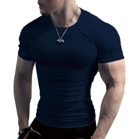 T-shirt de musculation homme à manches courtes, style gym, tendance et hipster, taille 3XL, bleu marine (1/4)