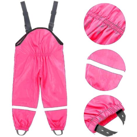 Salopette de pluie unisexe pour enfants, coupe-vent et imperméable, pantalon boueux - 128 - Rose (1/5)
