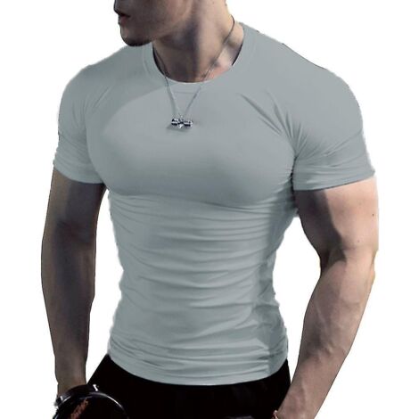 T-shirt de musculation homme à manches courtes, style gym, tendance et hipster - XL - Gris clair (1/4)