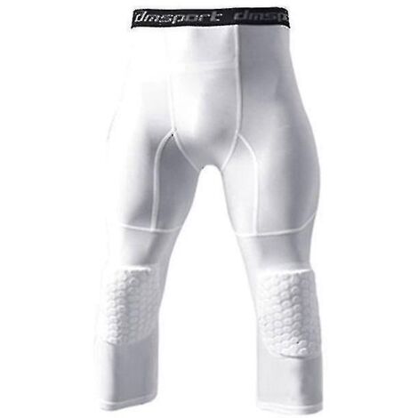 Leggings de basketball pour homme avec genouillères, pantalon de compression 3/4, pantalon de survêtement - 3XL - blanc