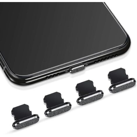 Lot de 4 bouchons anti-poussière compatibles avec iPhone, protègent le cache de chargement - noir - (1/5)