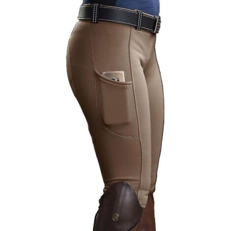 Pantalon d'équitation pour femme, taille XL, kaki, effet push-up et élastique, poches et taille haute