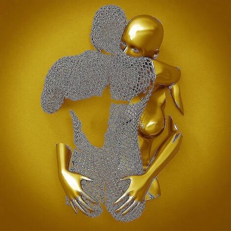 Sculpture murale en métal 3D représentant un couple en forme de cœur gris - Linglai - 40 x 40 cm - Or FG427 (1/3)