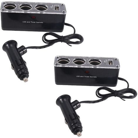 2x Prise multifonction 3 voies Séparateur allume-cigare voiture Chargeur USB DC 12V/24V Triple Ad-- (1/5)