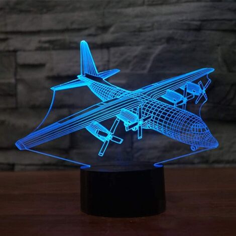 Lampe de bureau LED 3D créative avec illusion d'optique, modèle d'avion, 7 couleurs changeantes, capteur tactile USB, veilleuse --- (1/5)