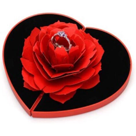 Boîte à bague de fiançailles, boîte à bague rose, boîte de rangement surprise pour bijoux, convient aux femmes comme boîte de demande en mariage, etc. (rouge) (1/5)