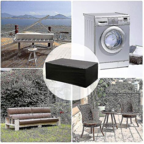 Housse de protection imperméable pour table et chaises d'extérieur en tissu Oxford noir 420D, enduite argentée, avec quatre boucles de fixation aux coins - 180 x 150 x 80 cm (1/4)