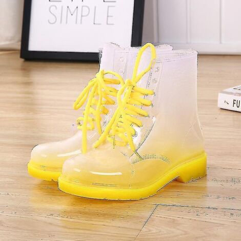 Bottes de pluie pour femmes, livraison gratuite, modèle à lacets, imperméables, transparentes, couleur bonbon, cheville, pour l'extérieur - pointure 40 - jaune