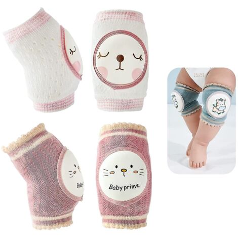 Lot de 2 paires de genouillères antidérapantes pour bébé, protège-genouillères unisexes, respirantes et confortables pour la marche des tout-petits – Blanc et rose (1/5)