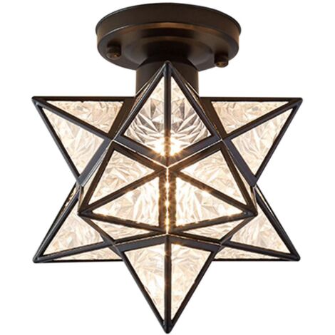 Plafonnier étoile à cinq branches, lampe de couloir, petit luminaire en fer forgé noir. (1/5)