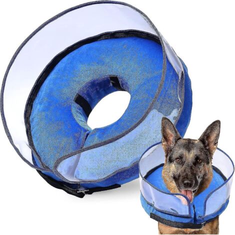 Cône gonflable pour chien, post-opératoire, pour chiens de petite, moyenne et grande taille. Cône souple avec système anti-léchage renforcé - XL - Bleu (1/5)