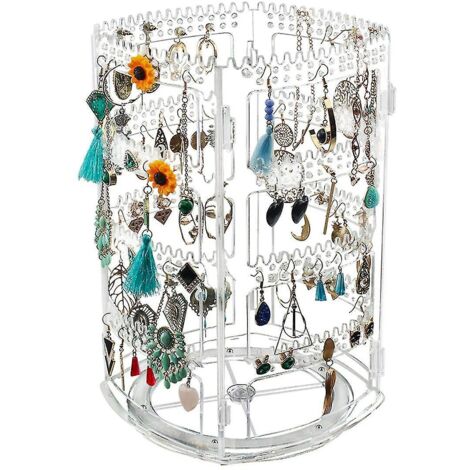 Présentoir à boucles d'oreilles rotatif à 360°, organisateur de boucles d'oreilles transparent, présentoir de rangement de bijoux en acrylique pour les oreilles --- (1/5)