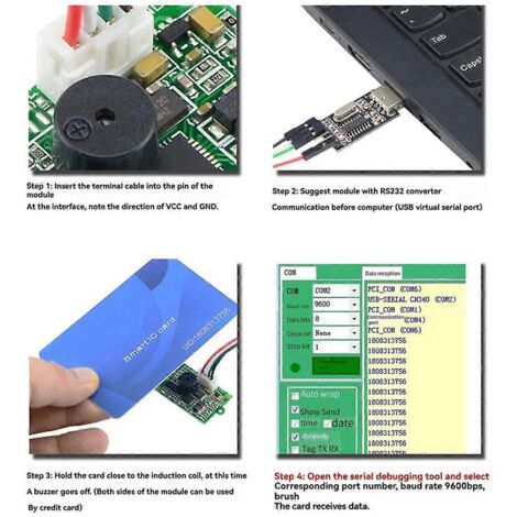 Lecteur de cartes à puce RFID RS232 13,56 MHz sans contact intelligent (1/5)