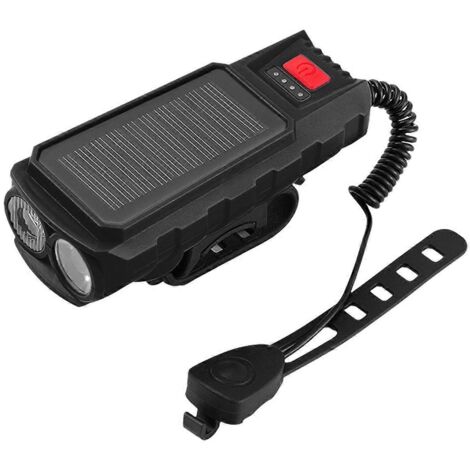 Klaxon de vélo avec phare et double charge solaire/USB, noir (1/5)