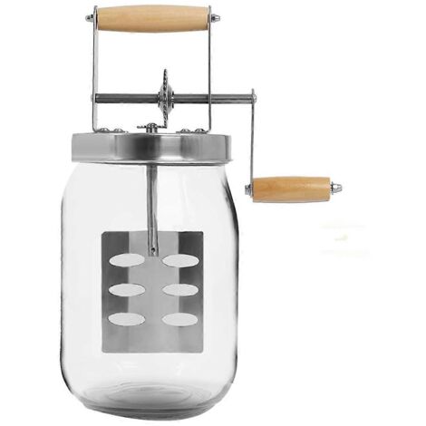 Baratte à beurre en verre de 1,5 L, à manivelle, bocal Mason, permet de fabriquer du beurre (1/5)